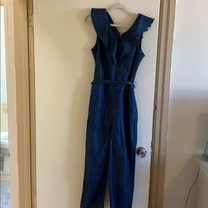 Denim Ruffle Collar Jumpsuit